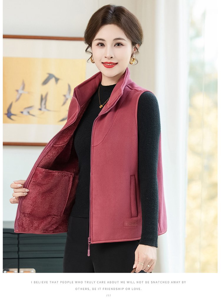 Fleece Vest for Women — Burgundy, Zip-front, Side Pockets - image 8