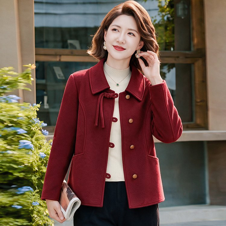 Wool Coat for Women — Brown, Notched Collar, Front Buttons - image 2