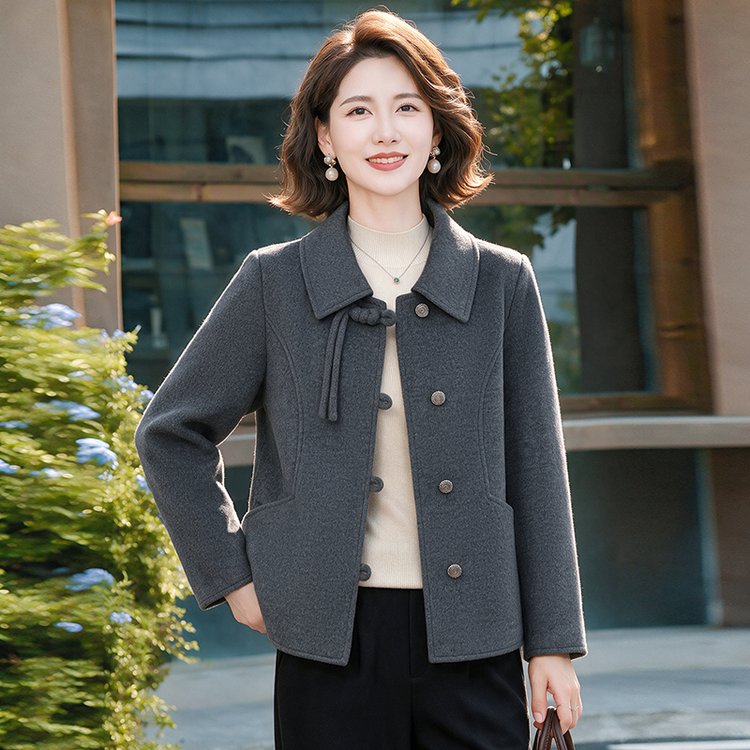 Wool Coat for Women — Brown, Notched Collar, Front Buttons - image 3