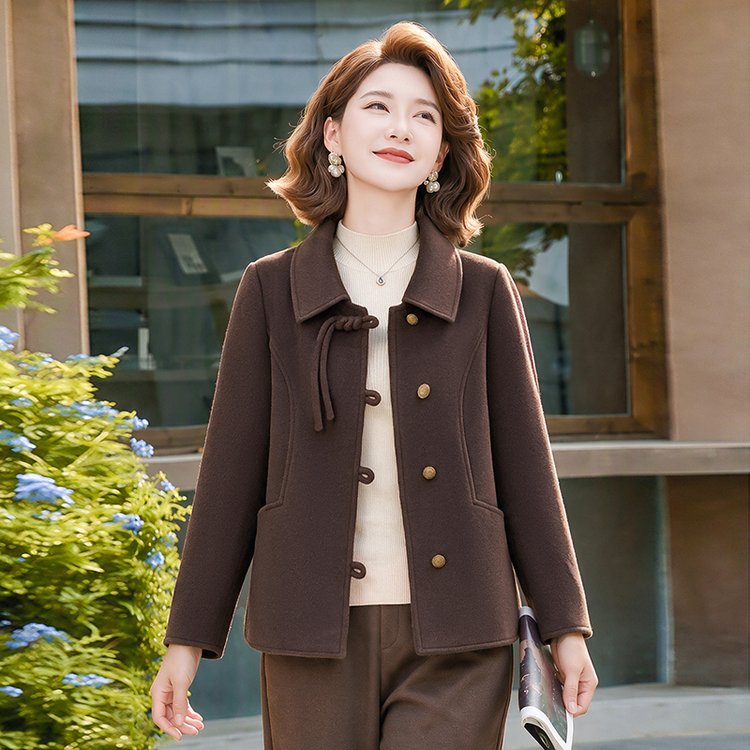 Wool Coat for Women — Brown, Notched Collar, Front Buttons - image 4