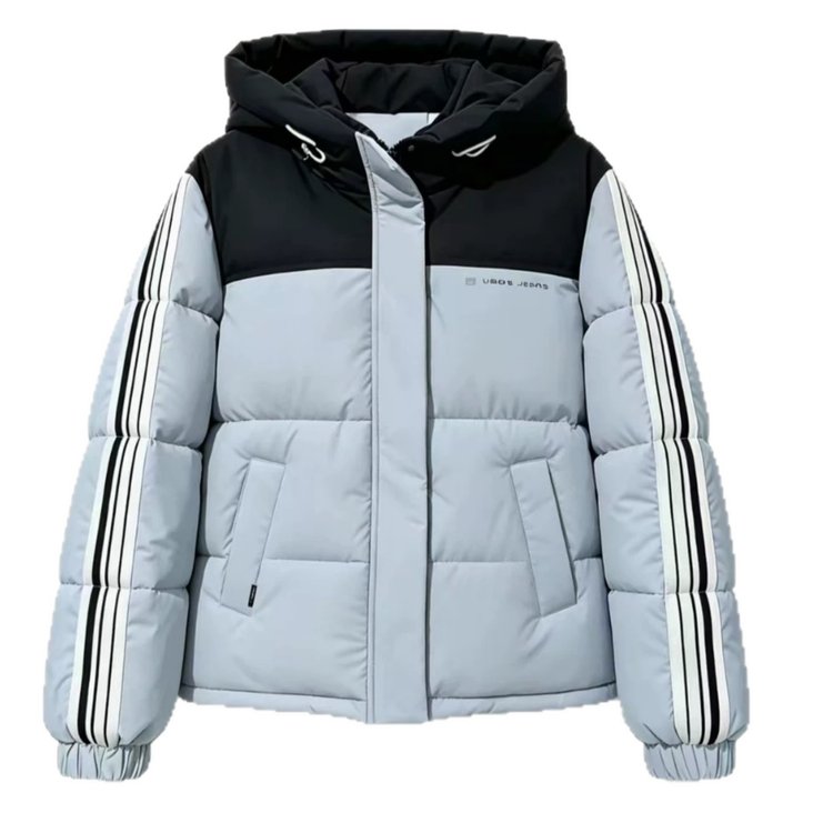 Women's Puffer Jacket — hooded, color-block, striped sleeves - image 2