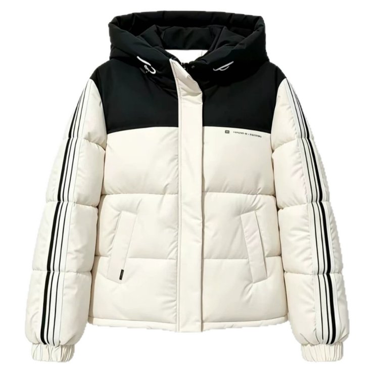 Women's Puffer Jacket — hooded, color-block, striped sleeves - image 5