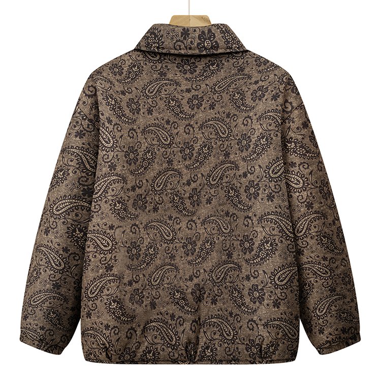 Paisley Print Puffer Jacket for Women — Brown, Quilted, Long Sleeves - image 8