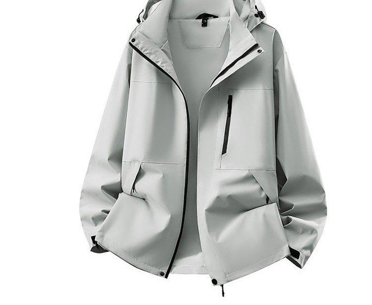 Hooded Windbreaker for Women — Light Gray, Front Zip, Large Pockets - image 1