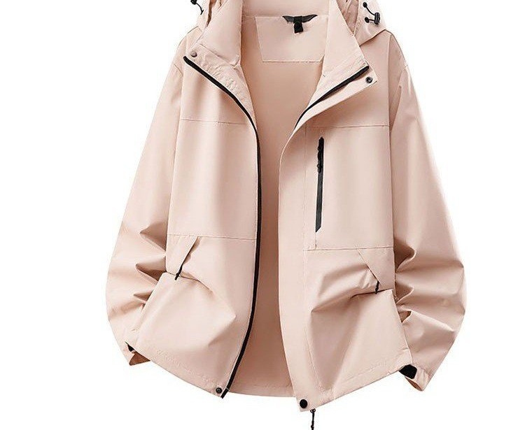 Hooded Windbreaker for Women — Light Gray, Front Zip, Large Pockets - image 3