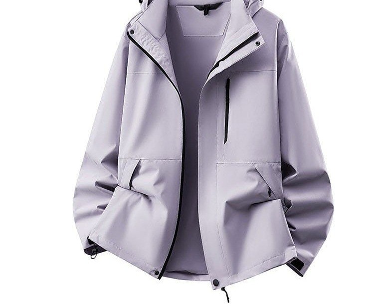 Hooded Windbreaker for Women — Light Gray, Front Zip, Large Pockets - image 4