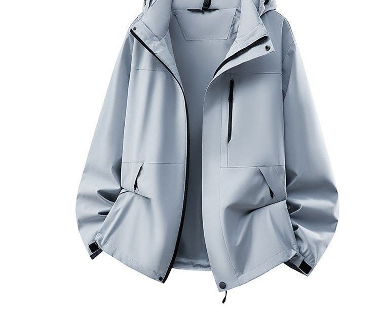 Hooded Windbreaker for Women — Light Gray, Front Zip, Large Pockets - image 5