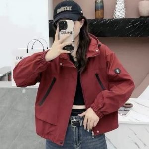 Women's Red Utility Jacket — oversized fit, zip pockets, ribbed cuffs - image 1