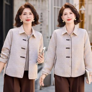 Quilted Jacket for Women — Beige, Chinese-style Buttons, Collar - image 1