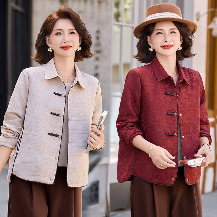 Quilted Jacket for Women — Beige, Chinese-style Buttons, Collar - image 2
