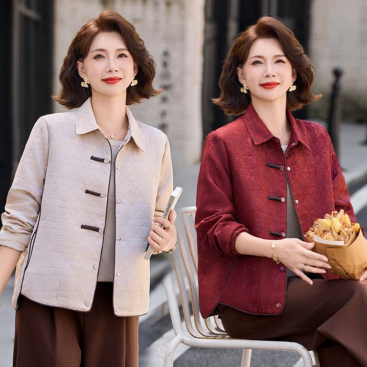 Quilted Jacket for Women — Beige, Chinese-style Buttons, Collar - image 3