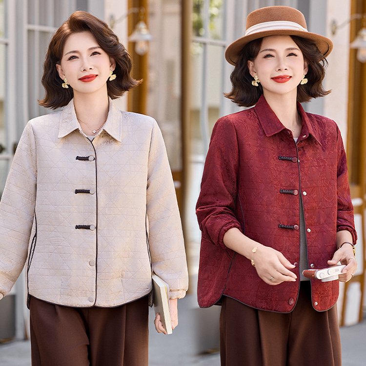 Quilted Jacket for Women — Beige, Chinese-style Buttons, Collar - image 4