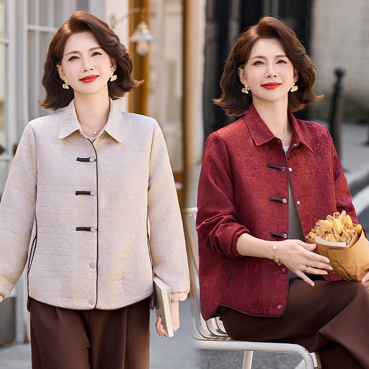 Quilted Jacket for Women — Beige, Chinese-style Buttons, Collar - image 5