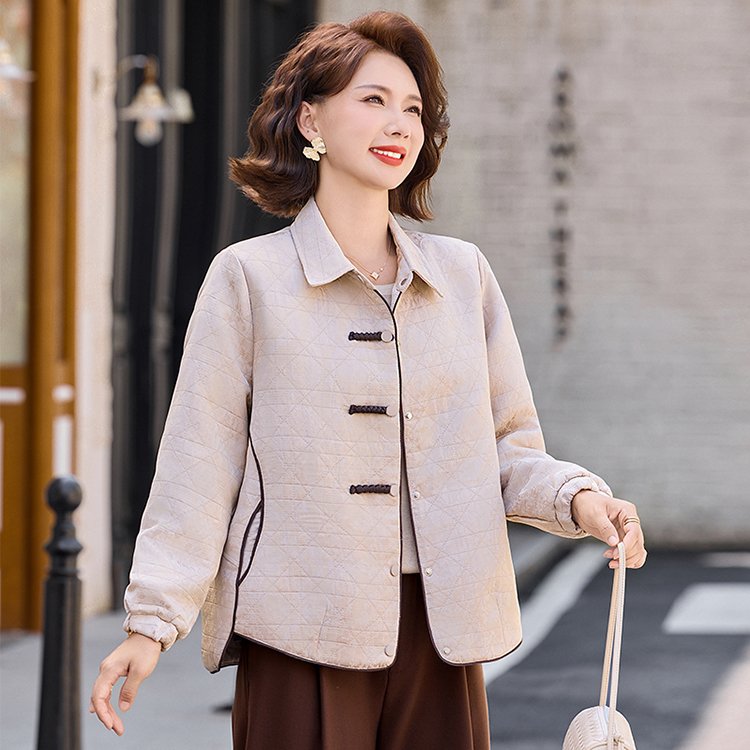 Quilted Jacket for Women — Beige, Chinese-style Buttons, Collar - image 8
