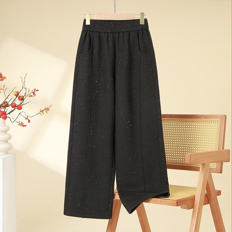 Wide-leg Trousers for Women — Black, Speckled, Elastic Waist - image 1