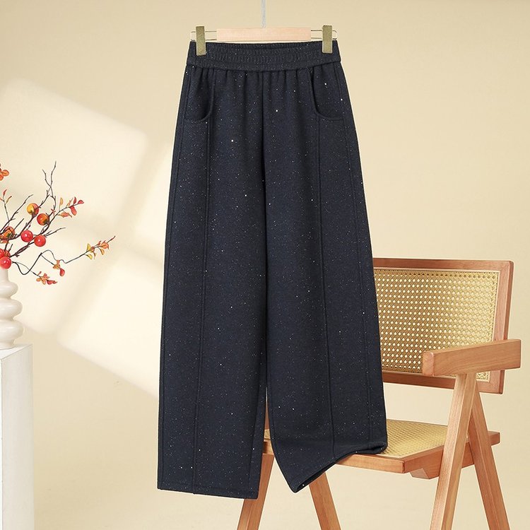 Wide-leg Trousers for Women — Black, Speckled, Elastic Waist - image 2