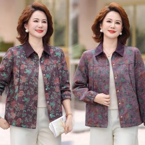 Floral-print Shirt Jacket for Women — Purple, Floral, Button-front - image 1