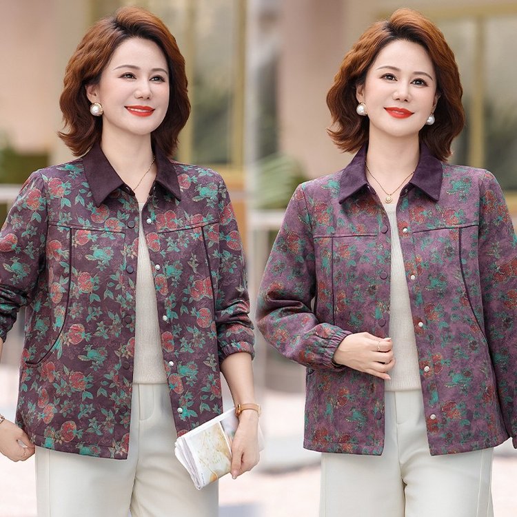 Floral-print Shirt Jacket for Women — Purple, Floral, Button-front - image 1