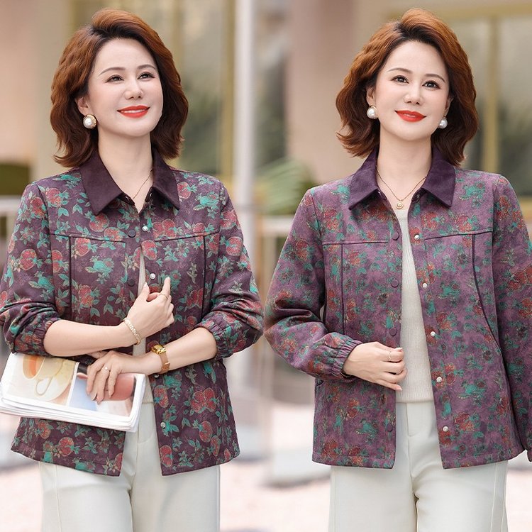 Floral-print Shirt Jacket for Women — Purple, Floral, Button-front - image 2