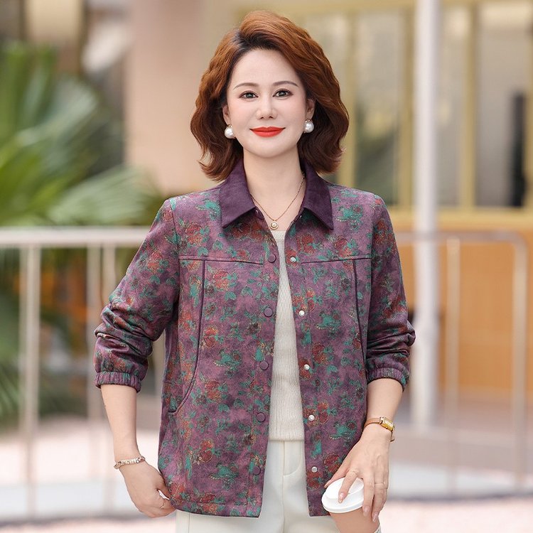 Floral-print Shirt Jacket for Women — Purple, Floral, Button-front - image 3