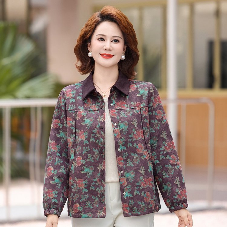 Floral-print Shirt Jacket for Women — Purple, Floral, Button-front - image 4