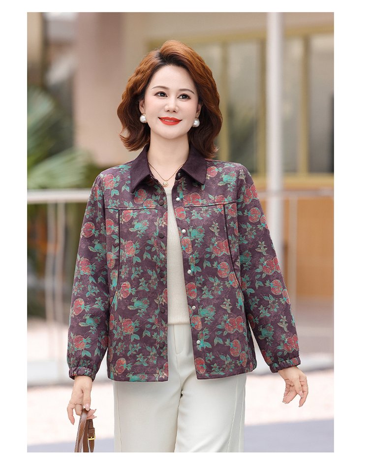 Floral-print Shirt Jacket for Women — Purple, Floral, Button-front - image 7