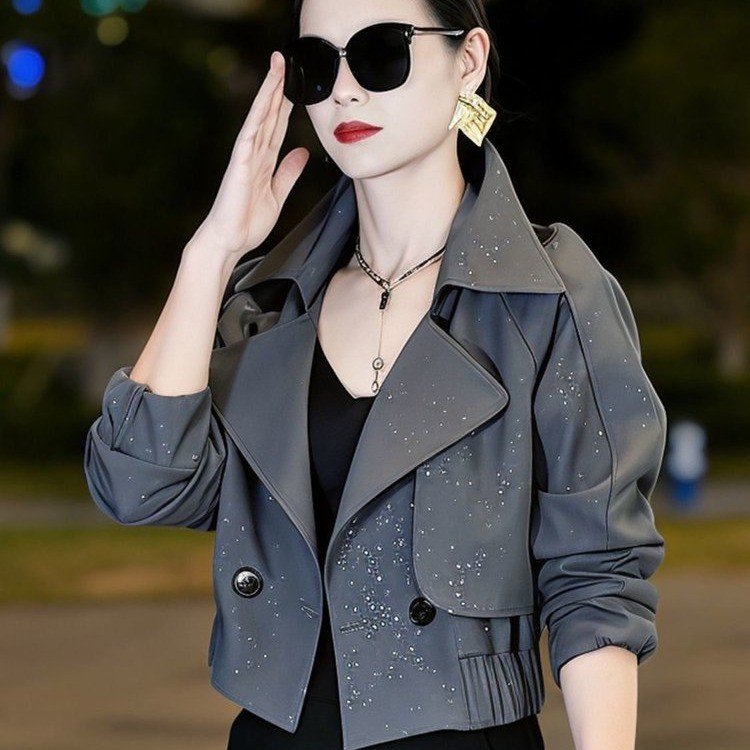 Double-breasted Blazer for Women — Gray, Sparkling Dots, Flared Cuffs - image 2