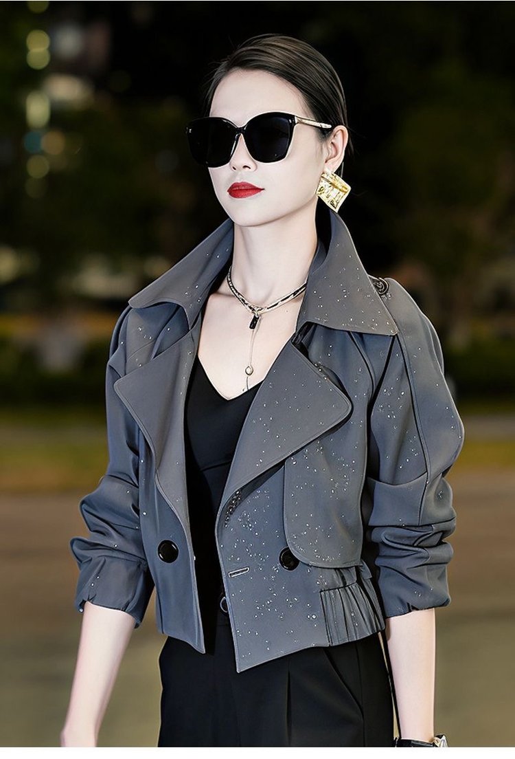 Double-breasted Blazer for Women — Gray, Sparkling Dots, Flared Cuffs - image 8