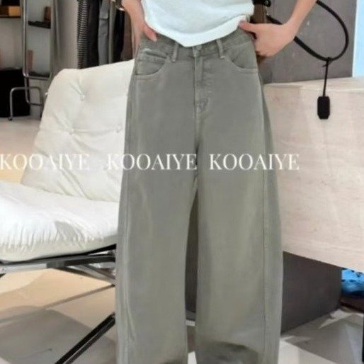 Women's Wide Leg Jeans — High Waist, Olive Green, Loose Fit - image 3