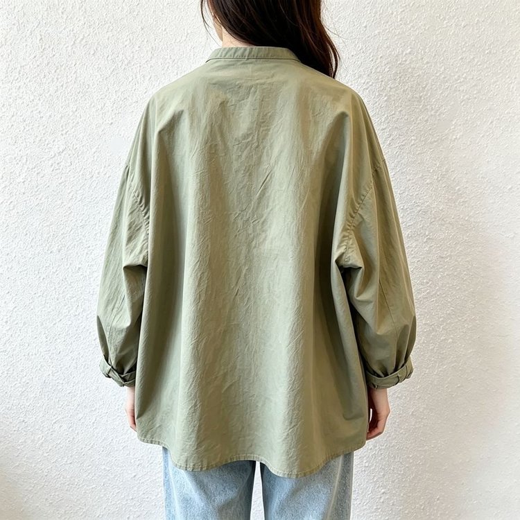 Oversized Shirt Jacket for Women — Olive Green, Ruffled Pockets, Button Front - image 4