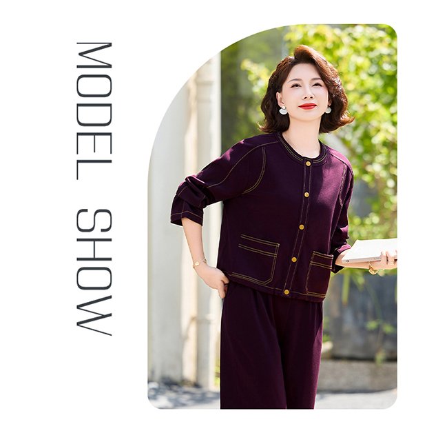 Denim-Style Jacket & Wide-Leg Trousers Set for Women — Navy, Gold Buttons, Contrast Stitching - image 6