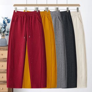 Wide-leg Trousers for Women — Burgundy, Elastic Waist, Drawstring - image 1
