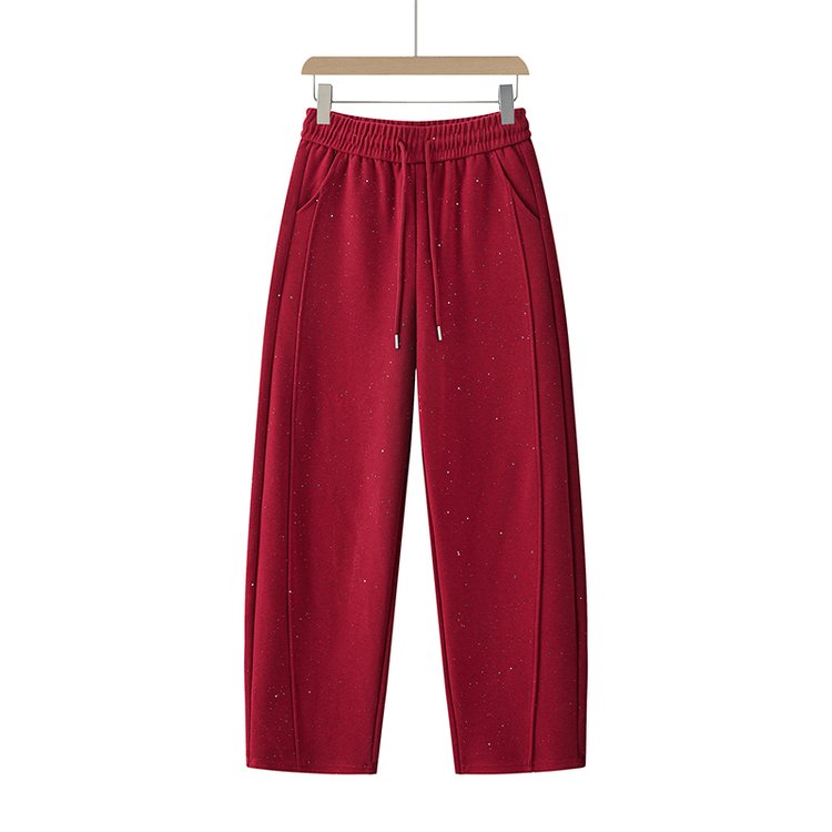 Wide-leg Trousers for Women — Burgundy, Elastic Waist, Drawstring - image 4