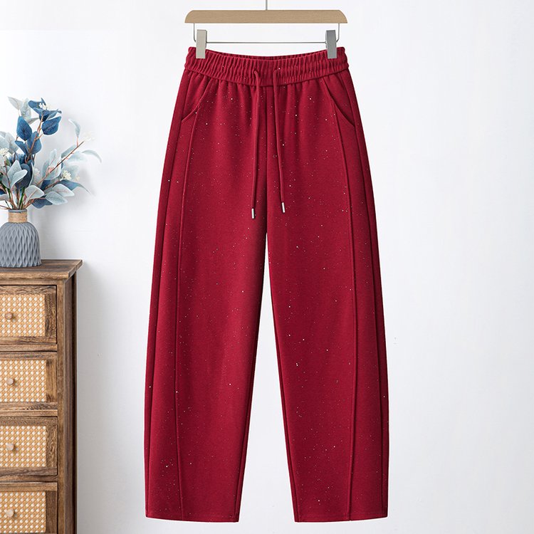 Wide-leg Trousers for Women — Burgundy, Elastic Waist, Drawstring - image 6