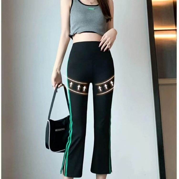 Women's Flared Pants — side stripes, high waist, stretchy fabric - image 2