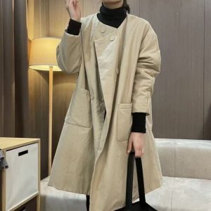 Women's Beige Long Coat — oversized fit, double-breasted, large pockets - image 1