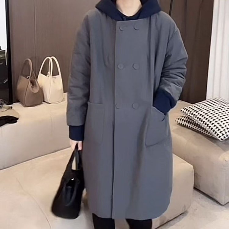 Women's Beige Long Coat — oversized fit, double-breasted, large pockets - image 2