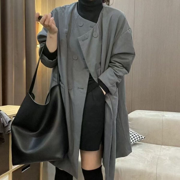 Women's Beige Long Coat — oversized fit, double-breasted, large pockets - image 6