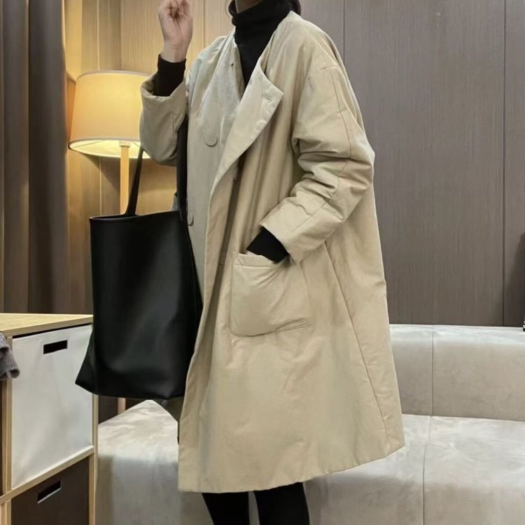 Women's Beige Long Coat — oversized fit, double-breasted, large pockets - image 7