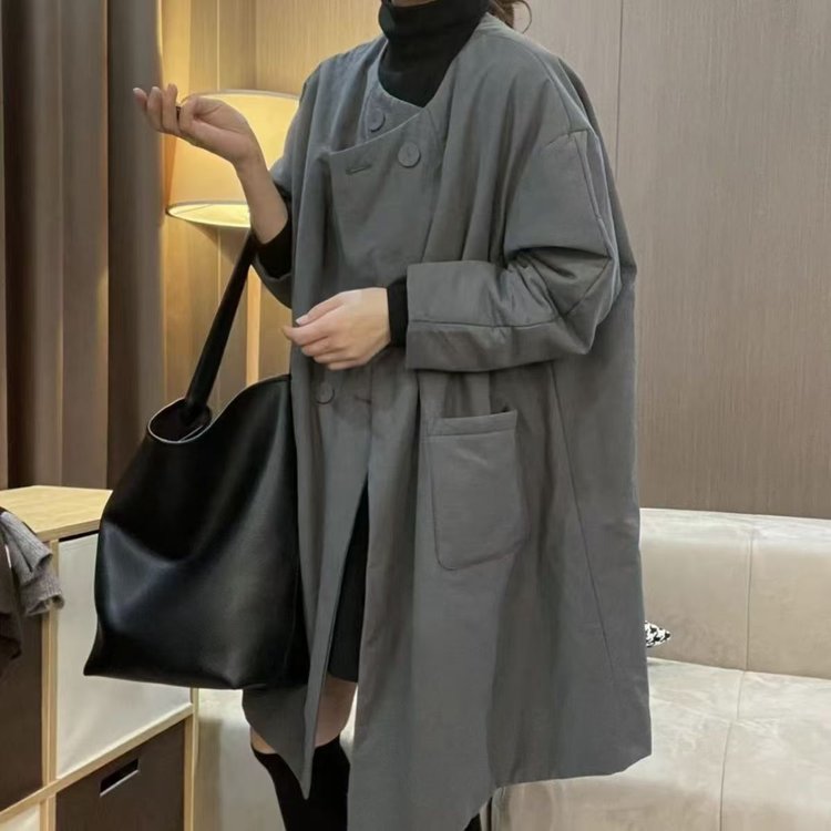 Women's Beige Long Coat — oversized fit, double-breasted, large pockets - image 8