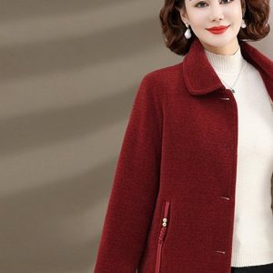 Woolen Coat for Women — Burgundy, Notched Collar, Front Zipper Pocket - image 1