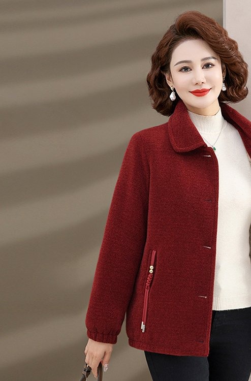 Woolen Coat for Women — Burgundy, Notched Collar, Front Zipper Pocket - image 3