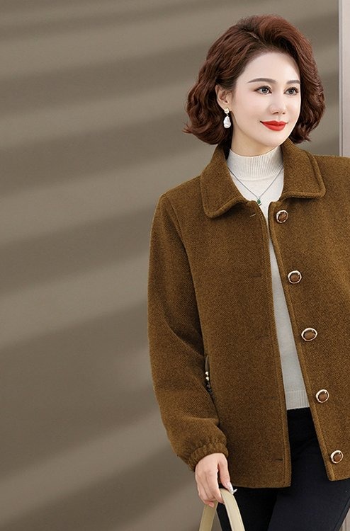 Woolen Coat for Women — Burgundy, Notched Collar, Front Zipper Pocket - image 4