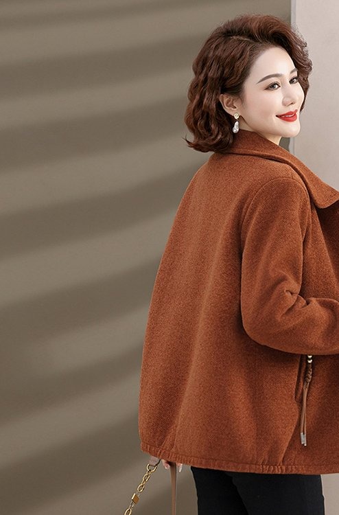 Woolen Coat for Women — Burgundy, Notched Collar, Front Zipper Pocket - image 5