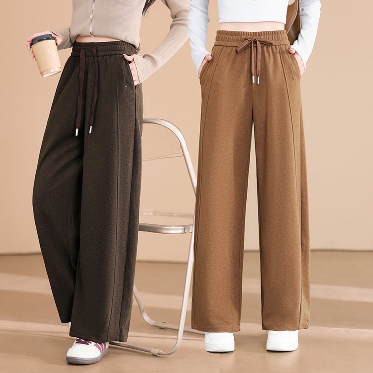 Wide-leg Trousers for Women — Dark Brown, Camel, Drawstring Waist - image 1