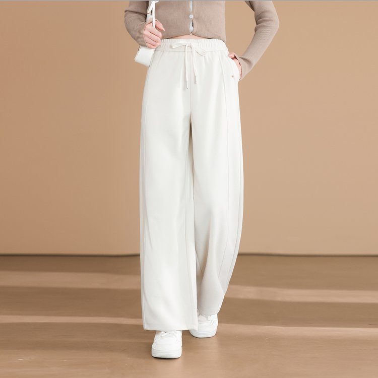 Wide-leg Trousers for Women — Dark Brown, Camel, Drawstring Waist - image 2