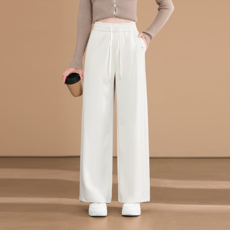 Wide-leg Trousers for Women — Dark Brown, Camel, Drawstring Waist - image 4