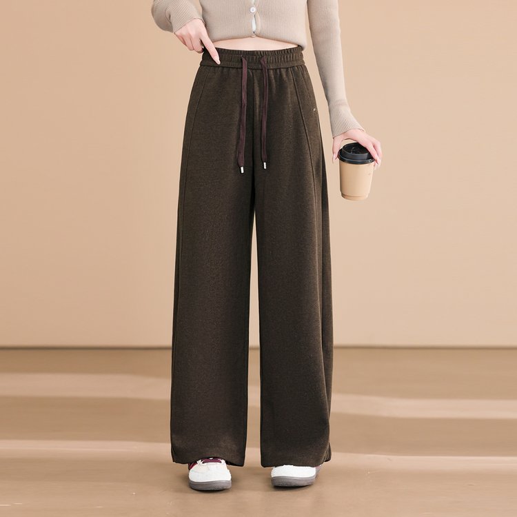 Wide-leg Trousers for Women — Dark Brown, Camel, Drawstring Waist - image 5