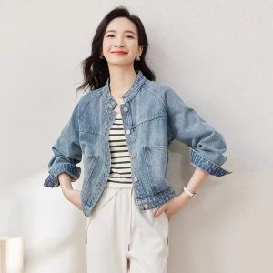 Denim Jacket for Women — Light Blue, Classic Collar, Front Pockets - image 1
